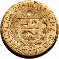 obverse of 1/2 Libra - Trade Coinage (1902 - 1969) coin with KM# 209 from Peru.