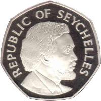 obverse of 5 Rupees - Independence - Silver Proof Issue (1976) coin with KM# 27a from Seychelles. Inscription: REPUBLIC OF SEYCHELLES