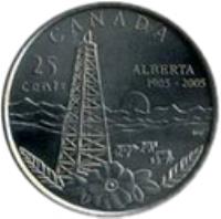 reverse of 25 Cents - Elizabeth II - Alberta (2005) coin with KM# 530 from Canada. Inscription: CANADA 25 ALBERTA cents 1905-2005