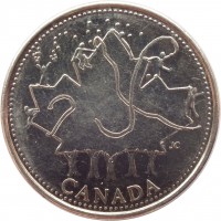 reverse of 25 Cents - Elizabeth II - Canada Day (2002) coin with KM# 451 from Canada. Inscription: JC CANADA