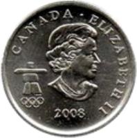 obverse of 25 Cents - Elizabeth II - Bobsleigh (2008) coin with KM# 841 from Canada. Inscription: CANADA · ELIZABETH II 2008