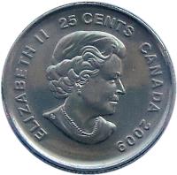 obverse of 25 Cents - Elizabeth II - Cindy Klassen (2009) coin with KM# 1065 from Canada. Inscription: ELIZABETH II 25 CENTS CANADA 2009