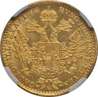 reverse of 1 Ducat - Franz Joseph I (1866) coin with KM# 2265 from Austria.