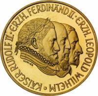 obverse of 500 Schilling - Rudolf II - 1000 Years of Austria (1993) coin with KM# 3012 from Austria. Inscription: KAISER RUDOLF II. . ERZH.FERDINAND II. . ERZH.LEOPOLD WILHELM .