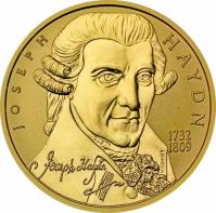 obverse of 50 Euro - Joseph Haydn (2004) coin with KM# 3110 from Austria. Inscription: JOSEPH HAYDN 1732 1809 Josef Haydn