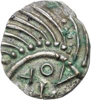 obverse of 1 Sceat (695 - 740) coin with SP# 790a from England.