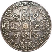 reverse of 1 Crown - Charles II - 4'th Portrait (1679 - 1684) coin with SP# 3359 from England. Inscription: MAG · BR · FRA · ET · HIB · REX · 16 79 · CC CC CC CC