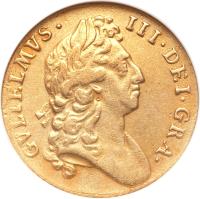 obverse of 1 Guinea - William III (1695 - 1698) coin with SP# 3458 from England. Inscription: GVLIELMUS · III · DEI · GRA ·