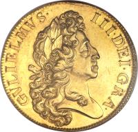 obverse of 5 Guineas - William III (1701) coin with SP# 3456 from England. Inscription: GVLIELMUS · III · DEI · GRA