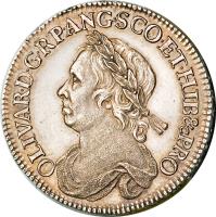 obverse of 1/2 Crown - The Commonwealth of England (1658) coin with SP# 3227a from England. Inscription: OLIVAR · D · G R · P · ANG · SCO · HIB & PRO