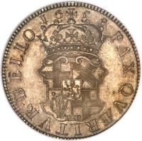 reverse of 1 Crown - The Commonwealth of England (1658) coin with SP# 3226 from England. Inscription: PAX · QV · RITVR · BELLO 16 58