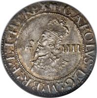 obverse of 4 Pence - Charles I - Aberystwyth mint; Without armor on bust (1638 - 1642) coin with SP# 2893 from England. Inscription: CAROLUS D G M BR F ET HI REX