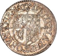 reverse of 1/2 Groat - Charles I (1631 - 1632) coin with SP# 2856 from England. Inscription: IVSTIT IA · THR ONVM · FIRMAT