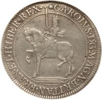 obverse of 1 Crown - Charles I (1625 - 1649) coin with SP# 2852 from England. Inscription: CAROLVS · D:G · MAGN · BRITAN · FRAN · ET · HIBER · REX ·