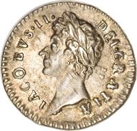 obverse of 1 Penny - James II - Maundy Coinage (1685 - 1688) coin with SP# 3417 from England. Inscription: IACOBVS · II · DEI · GRATIA