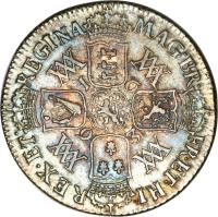 reverse of 1 Shilling - William & Mary (1692 - 1693) coin with SP# 3437 from England. Inscription: MAG · BR FR · ET · HI · REX · ET REGINA · 1 6 6 2 WM WM WM WM