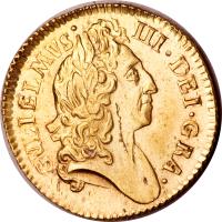 obverse of 1/2 Guinea - William III (1695) coin with SP# 3468 from England. Inscription: GVILELMVS · III · DEI · GRA ·