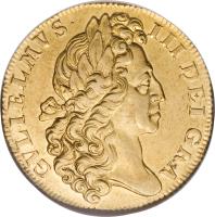 obverse of 2 Guineas - William III (1701) coin with SP# 3457 from England. Inscription: GVLIELMUS · III · DEI · GRA ·