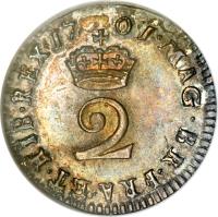 reverse of 2 Pence - William III - Maundy Coinage (1698 - 1701) coin with SP# 3551 from England. Inscription: MAG · BRI · FR · HIB · REG · 17 01 · 2