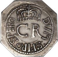 obverse of 1 Shilling - Charles I - Pontefract siege coinage (1648) coin with SP# 3148 from England. Inscription: DVM: SPIRO: SPERO