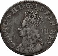 obverse of 3 Pence - Charles II - Without inner circle (1660 - 1662) coin with SP# 3385 from England. Inscription: CAROLVS.II.D.GM.B.F&H.REX III