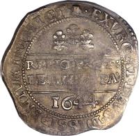 reverse of 1/2 Crown - Charles I (1644) coin with SP# 3007 from England.