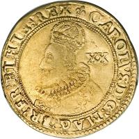 obverse of 20 Shillings - Charles I (1625) coin with SP# 2685 from England.