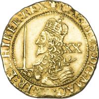 obverse of 20 Shillings - Charles I (1643) coin with SP# 2734 from England.