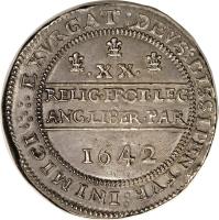 reverse of 20 Shillings - Charles I (1642) coin with SP# 2940 from England.