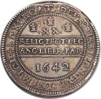 reverse of 20 Shillings - Charles I (1642) coin with SP# 2939 from England.