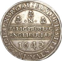 reverse of 10 Shillings - Charles I (1642) coin with SP# 2945 from England.