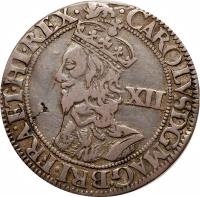 obverse of 12 Pence - Charles I (1643 - 1644) coin with SP# 2870 from England.