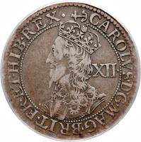 obverse of 12 Pence - Charles I (1638 - 1639) coin with SP# 2859 from England.