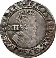 obverse of 12 Pence - James I (1606 - 1607) coin with SP# 2656 from England.