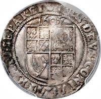 reverse of 6 Pence - James I (1605) coin with SP# 2657 from England.