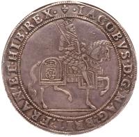 obverse of 1 Crown - James I - Lis mint (1604 - 1605) coin with SP# 2652 from England.