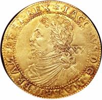 obverse of 20 Shillings - James I (1619 - 1620) coin with SP# 2638 from England.