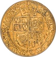 reverse of 5 Shillings - James I (1619 - 1620) coin with SP# 2642 from England.