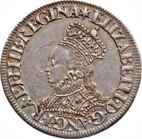 obverse of 1 Shilling - Elizabeth I - Milled Issue (1560 - 1561) coin with SP# 2592 from England. Inscription: ELIZABETH · D · G · ANG · FRA · ET · HIB · REGINA