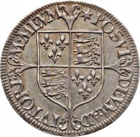 reverse of 1 Shilling - Elizabeth I - Milled Issue (1560 - 1561) coin with SP# 2592 from England. Inscription: POSVI DEVM ADIVTOREM MEVM