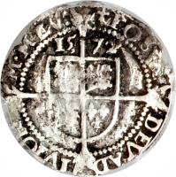 reverse of 3 Pence - Elizabeth I (1572) coin with SP# 2566 from England.