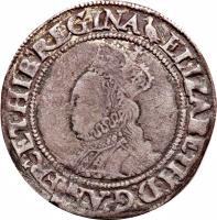 obverse of 1 Shilling - Elizabeth I (1560 - 1561) coin with SP# 2555 from England.