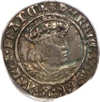 obverse of 1 Groat - Henry VIII (1526) coin with SP# 2337e from England.