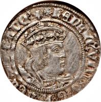 obverse of 1 Groat - Henry VIII (1526) coin with SP# 2337d from England.