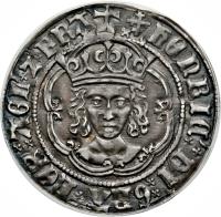 obverse of 1 Groat - Henry VII (1485 - 1509) coin with SP# 2201 from England.