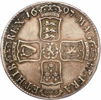 reverse of 1 Crown - William III (1697) coin with SP# 3473 from England.