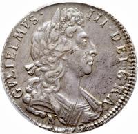 obverse of 1/2 Crown - William III (1697) coin with SP# 3491 from England.