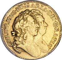 obverse of 1/2 Guinea - William & Mary (1690 - 1694) coin with SP# 3430 from England.