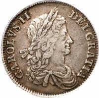 obverse of 1 Crown - Charles II - 1'st Portrait (1662) coin with SP# 3352 from England.