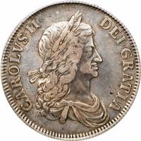 obverse of 1 Crown - Charles II - 1'st Portrait (1662) coin with SP# 3353 from England.